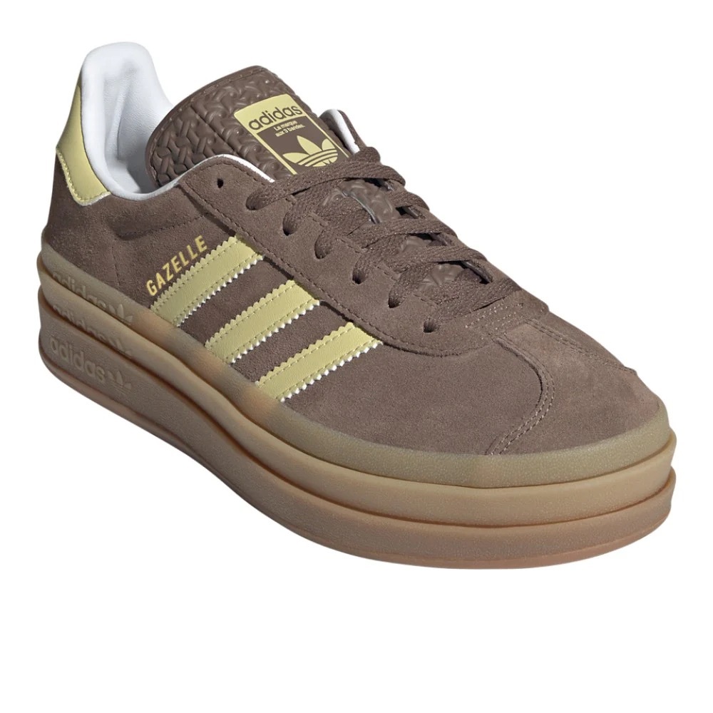 Adidas Gazelle Brown Suede Sneakers with Yellow Stripes
